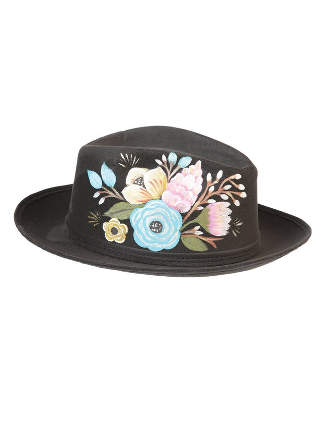 Artisanal Hand Painted Hat Suede Black 603820 - BELLEZA'S - Artisanal Hand Painted Hat Suede Black 603820 - DAMA - 60382001