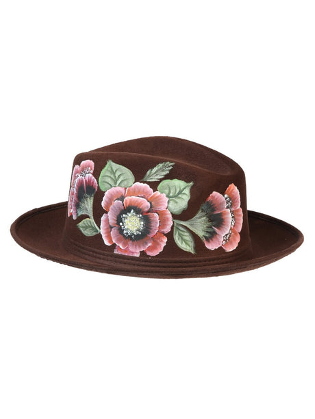Artisanal Hand Painted Hat Suede Brown 603822 - BELLEZA'S - Artisanal Hand Painted Hat Suede Brown 603822 - DAMA - 60382201