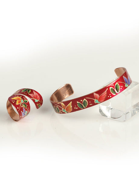 Artisanal Hand Painted Set Bracelet - Ring Copper Red 603439 - BELLEZA'S - Artisanal Hand Painted Set Bracelet - Ring Copper Red 603439 - DAMA - 60343901