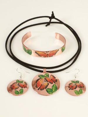 Artisanal Hand Painted Set Earrings - Necklace - Bracelet Copper 603403 - BELLEZA'S - Artisanal Hand Painted Set Earrings - Necklace - Bracelet Copper 603403 - Women's Earrings - 60340301