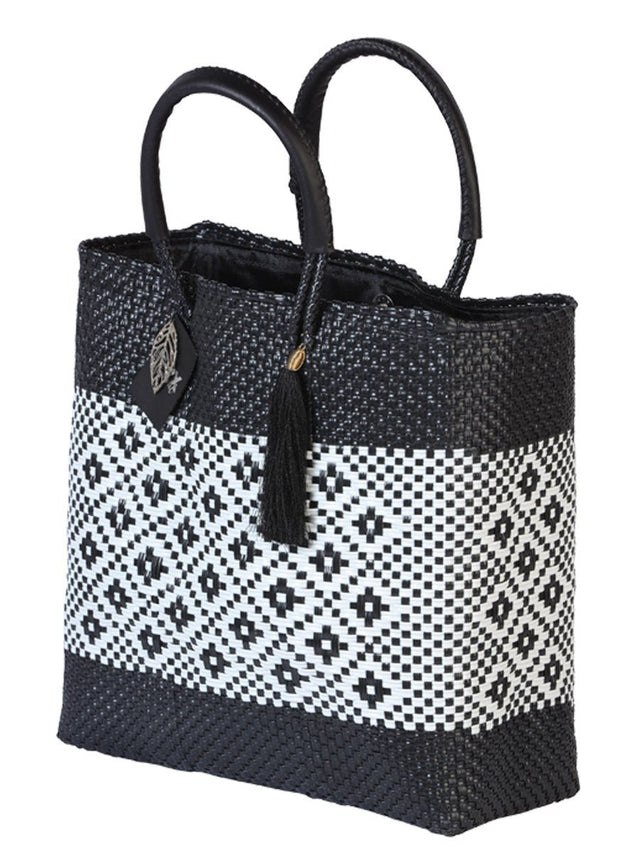 Artisanal Handbag 100% Polyethylene Black/White 602118 - BELLEZA'S - Artisanal Handbag 100% Polyethylene Black/White 602118 - DAMA - 60211801