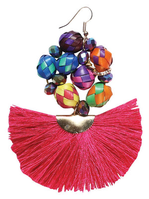Artisanal Handcrafted Earrings Palm - Silk Thread Fuchsia 602572 - BELLEZA'S - Artisanal Handcrafted Earrings Palm - Silk Thread Fuchsia 602572 - DAMA - 60257201