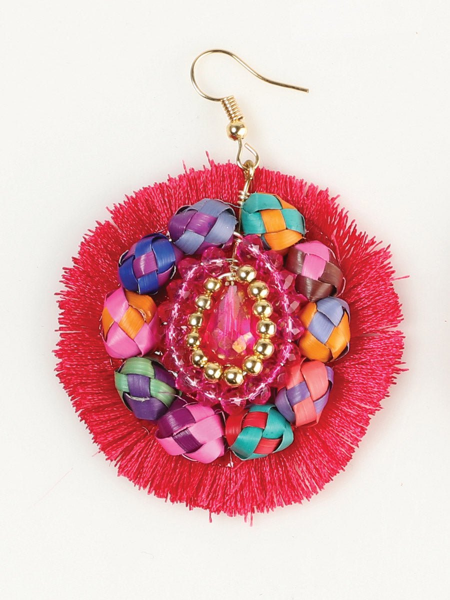 Artisanal Handcrafted Earrings Palm - Silk Thread Fuchsia 603251 - BELLEZA'S - Artisanal Handcrafted Earrings Palm - Silk Thread Fuchsia 603251 - Women's Earrings - 60325101