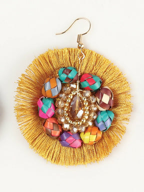 Artisanal Handcrafted Earrings Palm - Silk Thread Gold 603250 - BELLEZA'S - Artisanal Handcrafted Earrings Palm - Silk Thread Gold 603250 - Women's Earrings - 60325001