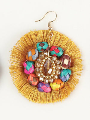 Artisanal Handcrafted Earrings Palm - Silk Thread Gold 603250 - BELLEZA'S - Artisanal Handcrafted Earrings Palm - Silk Thread Gold 603250 - Women's Earrings - 60325001