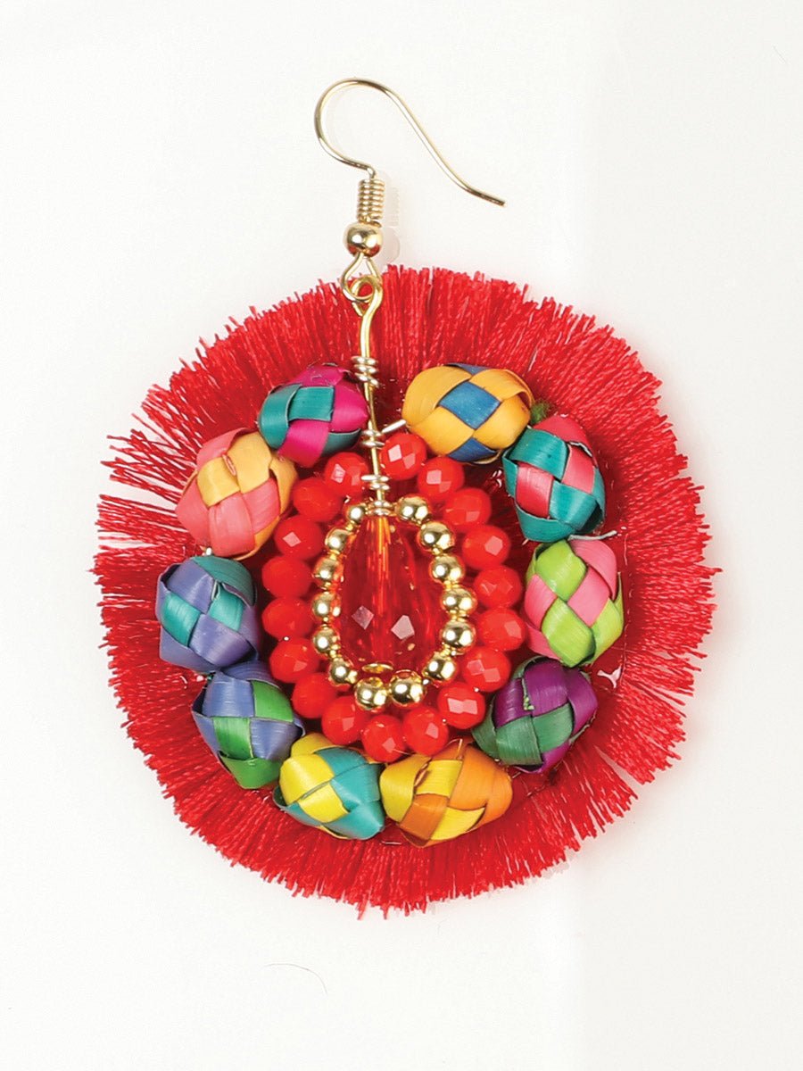 Artisanal Handcrafted Earrings Palm - Silk Thread Red 603249 - BELLEZA'S - Artisanal Handcrafted Earrings Palm - Silk Thread Red 603249 - Women's Earrings - 60324901