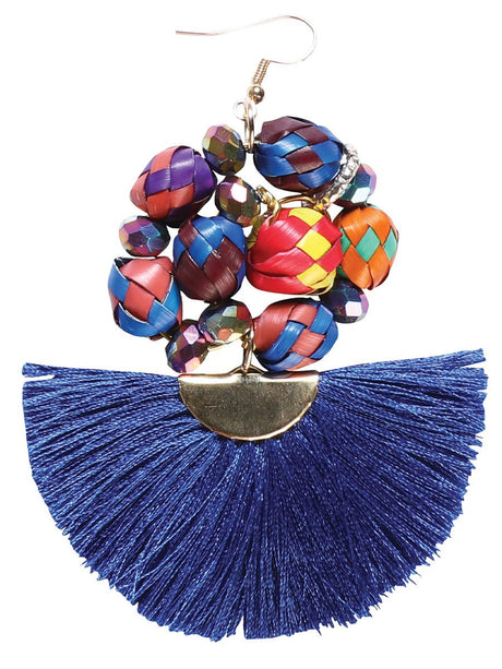Artisanal Handcrafted Earrings Palm - Silk Thread Royal Blue 602574 - BELLEZA'S - Artisanal Handcrafted Earrings Palm - Silk Thread Royal Blue 602574 - DAMA - 60257401