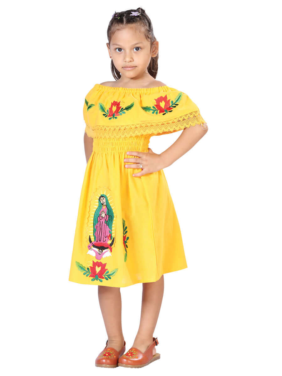 Artisanal Mexican Dress 100% Cotton Yellow 603080 - BELLEZA'S - Artisanal Mexican Dress 100% Cotton Yellow 603080 - NIÑA - 60308001
