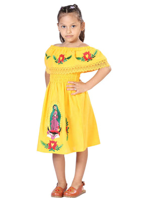 Artisanal Mexican Dress 100% Cotton Yellow 603080 - BELLEZA'S - Artisanal Mexican Dress 100% Cotton Yellow 603080 - NIÑA - 60308001