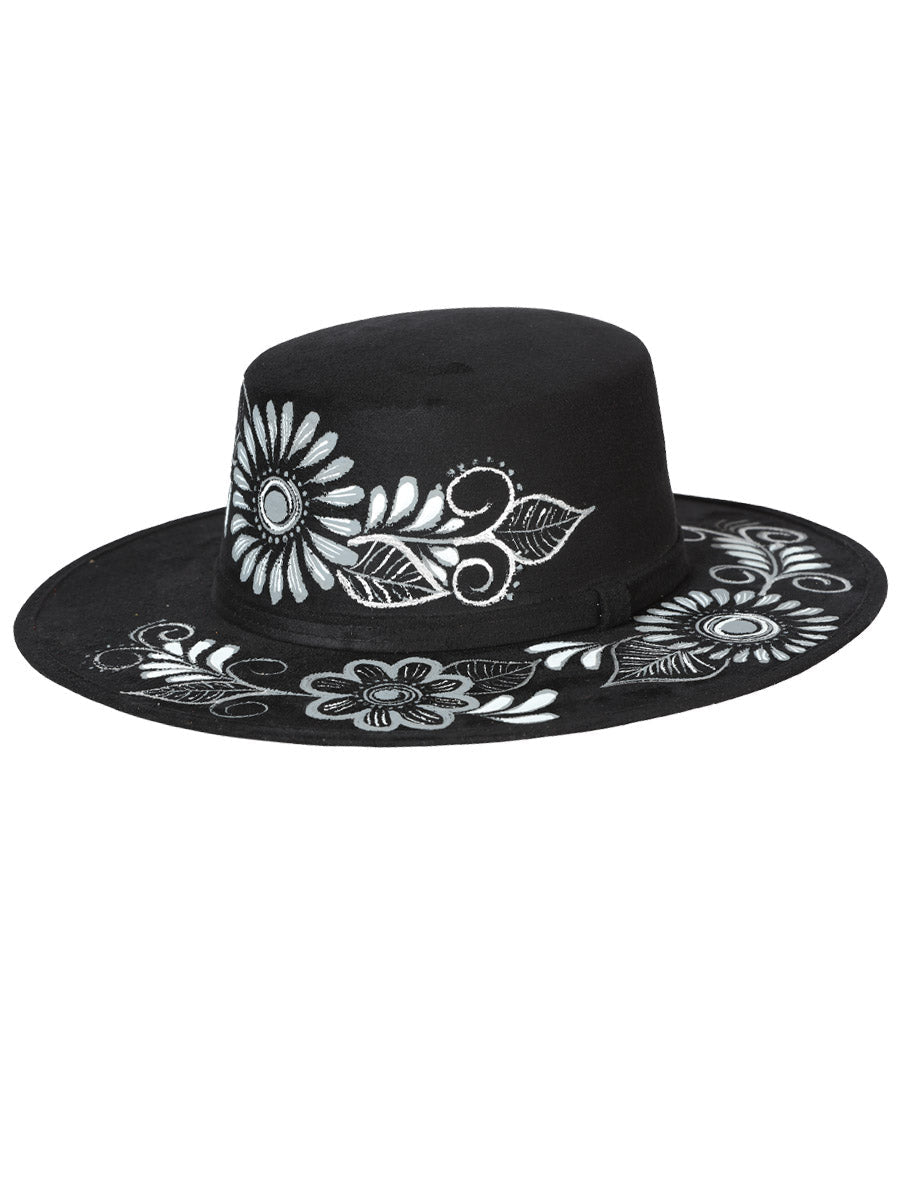 Artisanal Mexican Hand - Painted Hat Suede Black 603725 - BELLEZA'S - Artisanal Mexican Hand - Painted Hat Suede Black 603725 - DAMA - 60372501