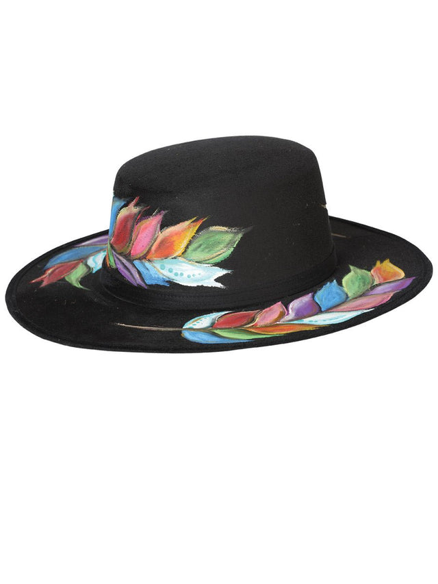 Artisanal Mexican Hand - Painted Hat Suede Black 603729 - BELLEZA'S - Artisanal Mexican Hand - Painted Hat Suede Black 603729 - DAMA - 60372901