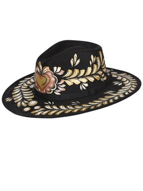 Artisanal Mexican Hand - Painted Hat Suede Black 603736 - BELLEZA'S - Artisanal Mexican Hand - Painted Hat Suede Black 603736 - DAMA - 60373601