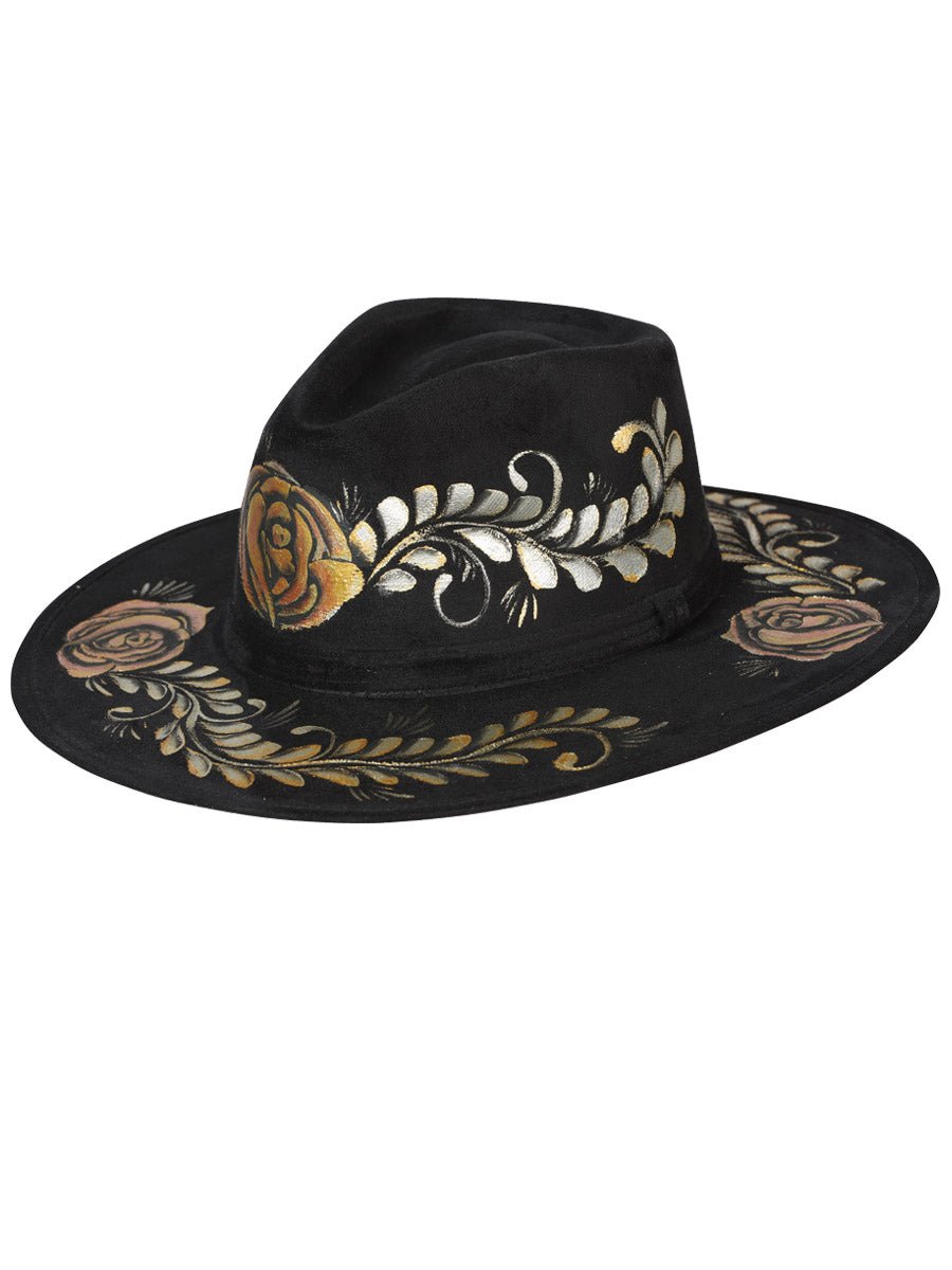 Artisanal Mexican Hand - Painted Hat Suede Black 603737 - BELLEZA'S - Artisanal Mexican Hand - Painted Hat Suede Black 603737 - DAMA - 60373701