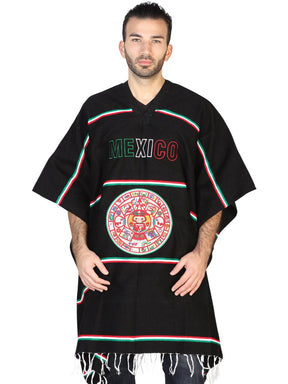Artisanal Mexican Poncho 100% Acrylan Black 602562 - BELLEZA'S - Artisanal Mexican Poncho 100% Acrylan Black 602562 - CABALLERO - 60256201