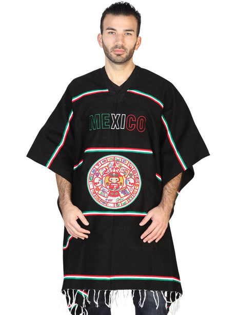 Artisanal Mexican Poncho 100% Acrylan Black 602562 - BELLEZA'S - Artisanal Mexican Poncho 100% Acrylan Black 602562 - CABALLERO - 60256201