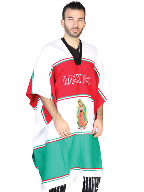 Artisanal Mexican Poncho 100% Acrylan Tricolor 602561 - BELLEZA'S - Artisanal Mexican Poncho 100% Acrylan Tricolor 602561 - CABALLERO - 60256101