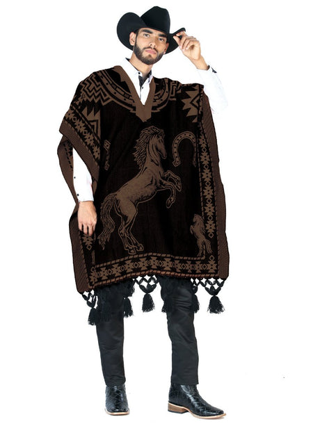 Artisanal Mexican Poncho 92% Acylic, 8% Polyester Black/Brown 603834 - BELLEZA'S - Artisanal Mexican Poncho 92% Acylic, 8% Polyester Black/Brown 603834 - CABALLERO - 60383401