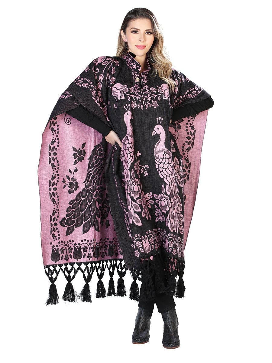 Artisanal Mexican Poncho 92% Acylic, 8% Polyester Black/Pink 603832 - BELLEZA'S - Artisanal Mexican Poncho 92% Acylic, 8% Polyester Black/Pink 603832 - DAMA - 60383201