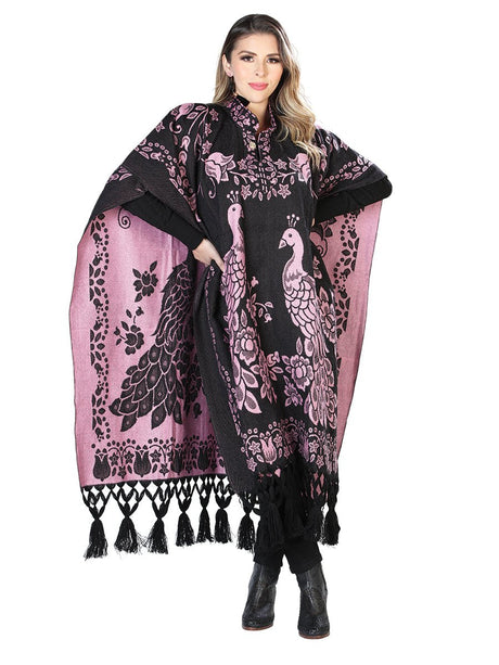 Artisanal Mexican Poncho 92% Acylic, 8% Polyester Black/Pink 603832 - BELLEZA'S - Artisanal Mexican Poncho 92% Acylic, 8% Polyester Black/Pink 603832 - DAMA - 60383201