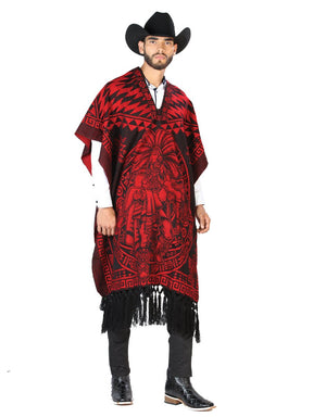 Artisanal Mexican Poncho 92% Acylic, 8% Polyester Black/Red 603836 - BELLEZA'S - Artisanal Mexican Poncho 92% Acylic, 8% Polyester Black/Red 603836 - CABALLERO - 60383601