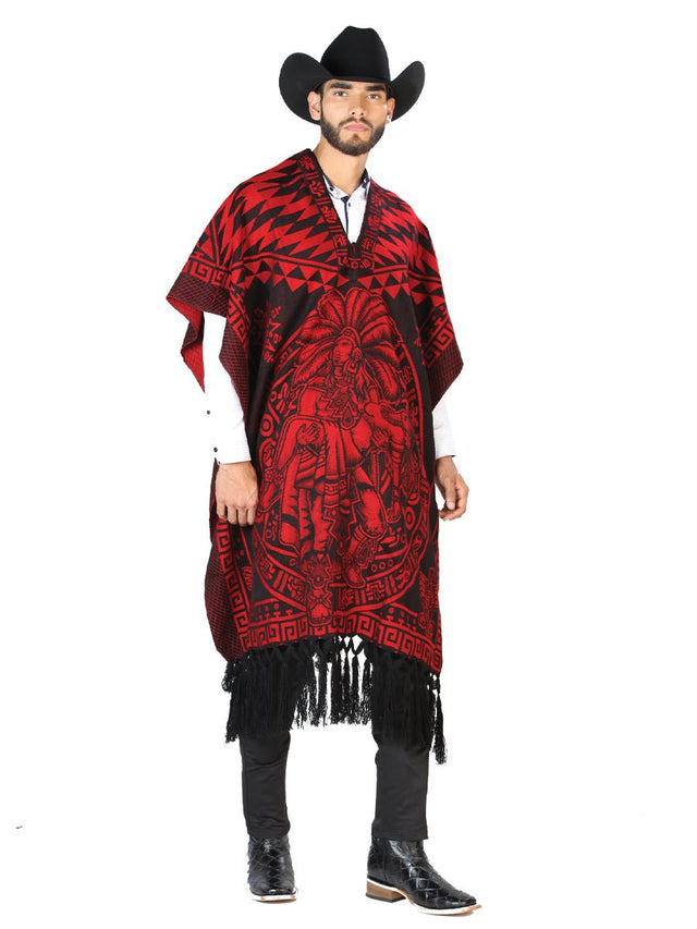 Artisanal Mexican Poncho 92% Acylic, 8% Polyester Black/Red 603836 - BELLEZA'S - Artisanal Mexican Poncho 92% Acylic, 8% Polyester Black/Red 603836 - CABALLERO - 60383601