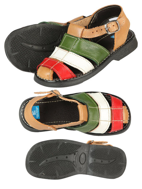 Artisanal Mexican Sandals Leather Tricolor 603944 - BELLEZA'S - Artisanal Mexican Sandals Leather Tricolor 603944 - NIÑO - 60394401
