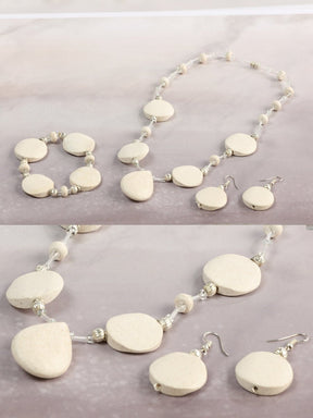 Artisanal Set Earrings - Necklace - Bracelet Onyx Stone Beige 603139 - BELLEZA'S - Artisanal Set Earrings - Necklace - Bracelet Onyx Stone Beige 603139 - Women's Earrings - 60313901