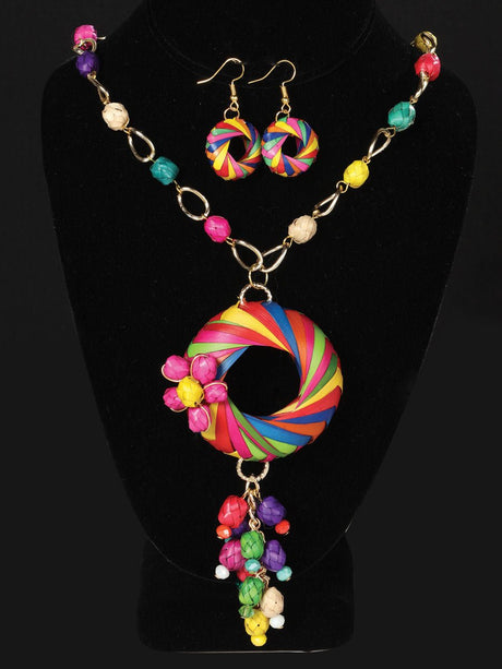 Artisanal Set Earrings - Necklace Palm Multicolor 603237 - BELLEZA'S - Artisanal Set Earrings - Necklace Palm Multicolor 603237 - Women's Earrings - 60323701