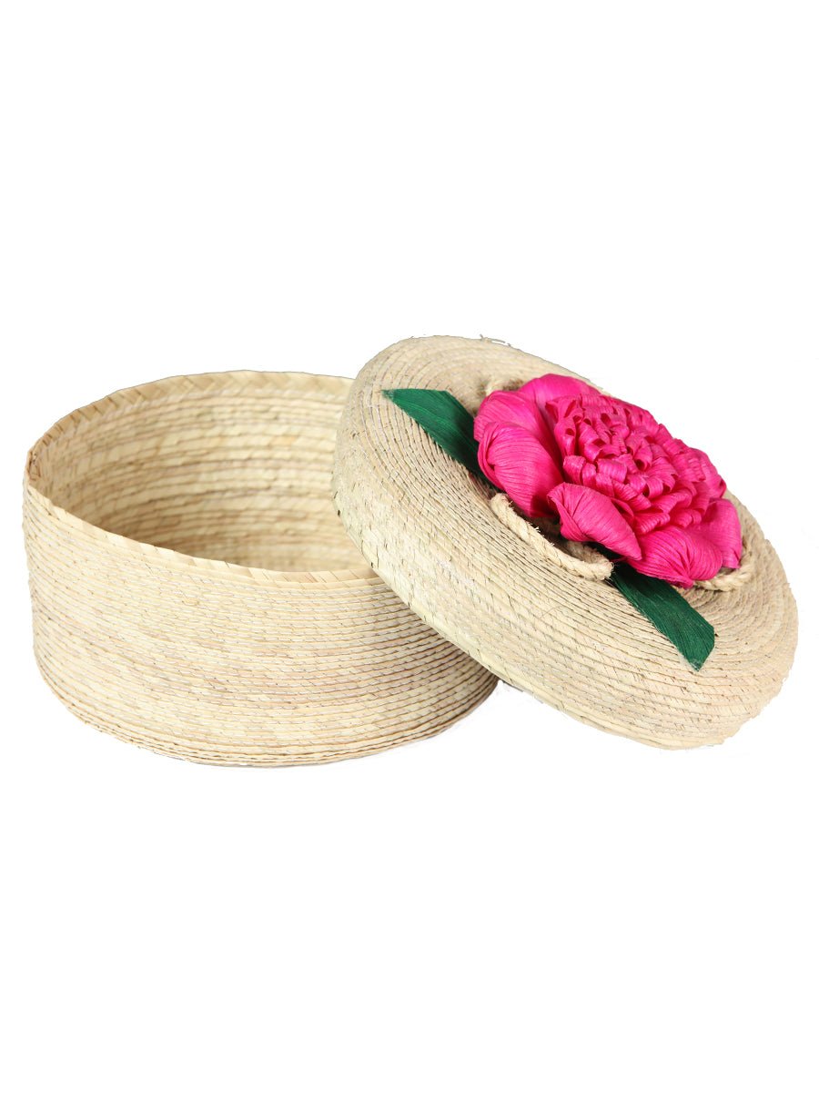 Artisanal Tortilla Warmer 100% Palm Leaf Fuchsia Flower 604111 - BELLEZA'S - Artisanal Tortilla Warmer 100% Palm Leaf Fuchsia Flower 604111 - UNISEX - 60411101