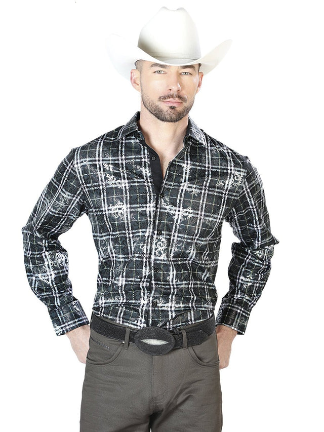Black And Beige Casual Long Sleeve Shirt 43853 - BELLEZA'S - Black And Beige Casual Long Sleeve Shirt 43853 - CABALLERO - 04385301