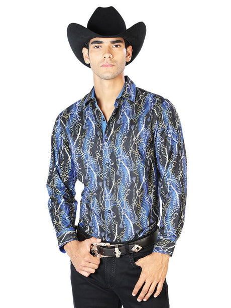 Black And Blue Casual Long Sleeve Shirt 43560 - BELLEZA'S - Black And Blue Casual Long Sleeve Shirt 43560 - CABALLERO - 04356001