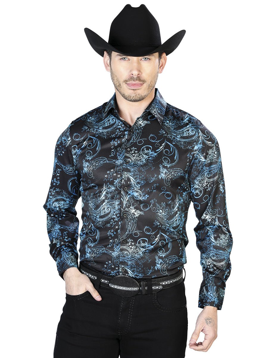 Black And Blue Casual Long Sleeve Shirt 43680 - BELLEZA'S - Black And Blue Casual Long Sleeve Shirt 43680 - CABALLERO - 04368001