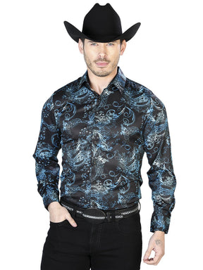 Black And Blue Casual Long Sleeve Shirt 43680 - BELLEZA'S - Black And Blue Casual Long Sleeve Shirt 43680 - CABALLERO - 04368001