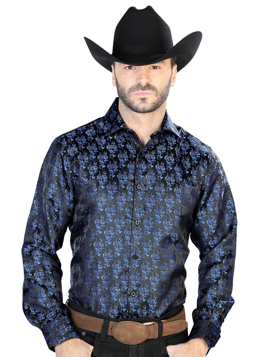 Black And Blue Casual Long Sleeve Shirt 43707 - BELLEZA'S - Black And Blue Casual Long Sleeve Shirt 43707 - CABALLERO - 04370701