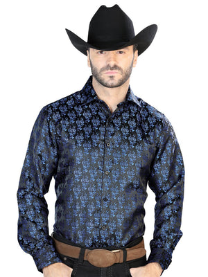 Black And Blue Casual Long Sleeve Shirt 43707 - BELLEZA'S - Black And Blue Casual Long Sleeve Shirt 43707 - CABALLERO - 04370701