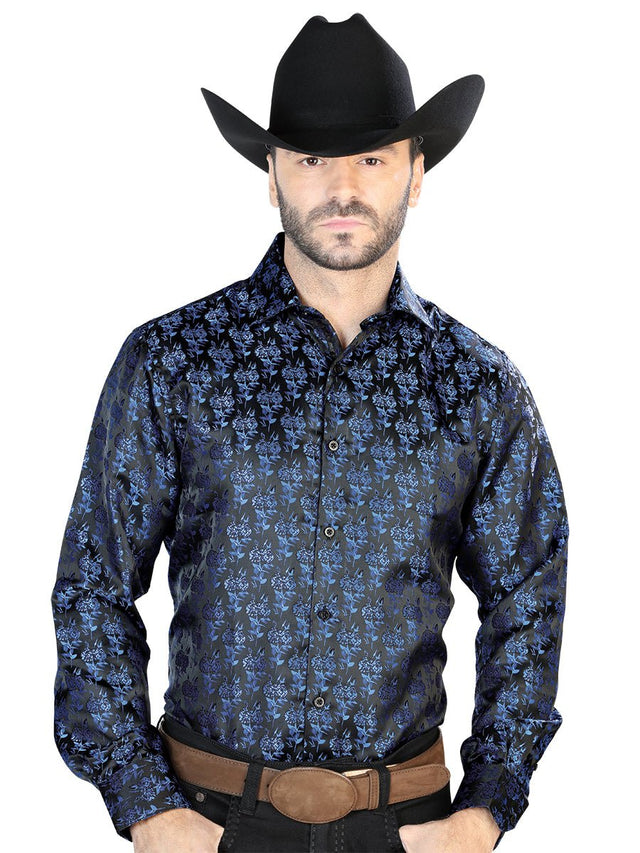 Black And Blue Casual Long Sleeve Shirt 43707 - BELLEZA'S - Black And Blue Casual Long Sleeve Shirt 43707 - CABALLERO - 04370701