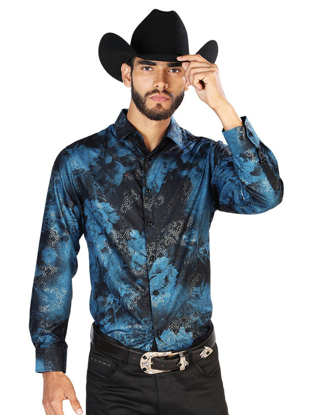 Black And Blue Casual Long Sleeve Shirt 43771 - BELLEZA'S - Black And Blue Casual Long Sleeve Shirt 43771 - CABALLERO - 04377101