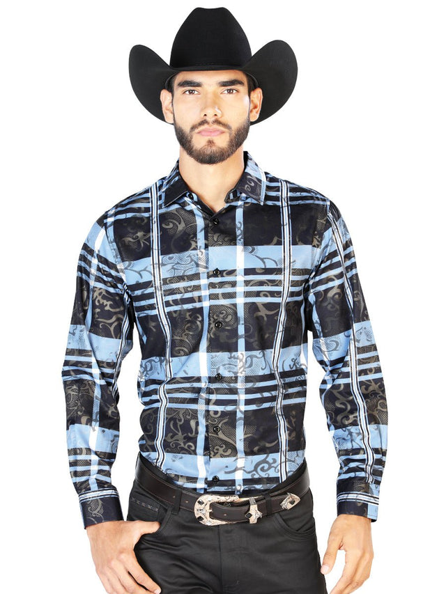Black And Blue Long Sleeve Shirt 43864 - BELLEZA'S - Black And Blue Long Sleeve Shirt 43864 - CABALLERO - 04386401