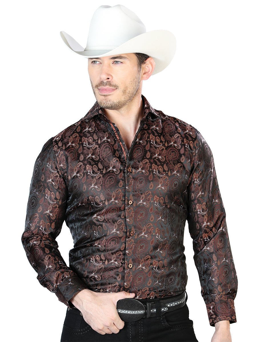 Black And Brown Casual Long Sleeve Shirt 43763 - BELLEZA'S - Black And Brown Casual Long Sleeve Shirt 43763 - CABALLERO - 04376301