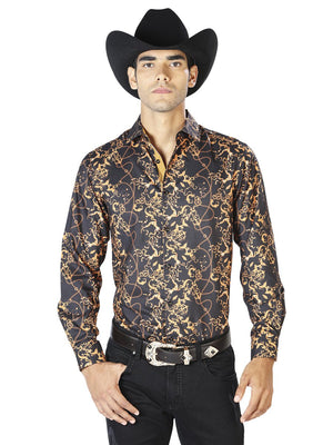 Black And Gold Casual Long Sleeve Shirt 43561 - BELLEZA'S - Black And Gold Casual Long Sleeve Shirt 43561 - CABALLERO - 04356101