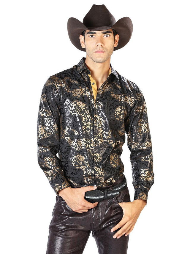 Black And Gold Casual Long Sleeve Shirt 43570 - BELLEZA'S - Black And Gold Casual Long Sleeve Shirt 43570 - CABALLERO - 04357001