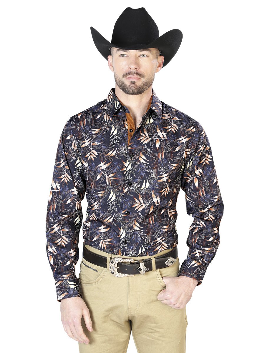 Black And Gold Casual Long Sleeve Shirt 43691 - BELLEZA'S - Black And Gold Casual Long Sleeve Shirt 43691 - CABALLERO - 04369101
