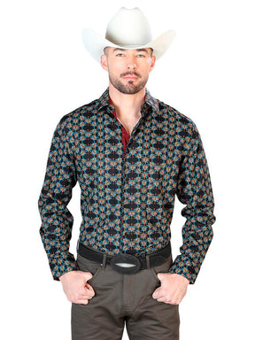 Black And Gold Casual Long Sleeve Shirt 43717 - BELLEZA'S - Black And Gold Casual Long Sleeve Shirt 43717 - CABALLERO - 04371701