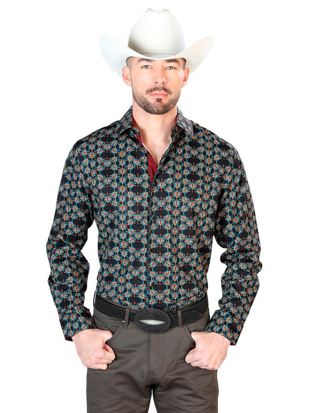 Black And Gold Casual Long Sleeve Shirt 43717 - BELLEZA'S - Black And Gold Casual Long Sleeve Shirt 43717 - CABALLERO - 04371701