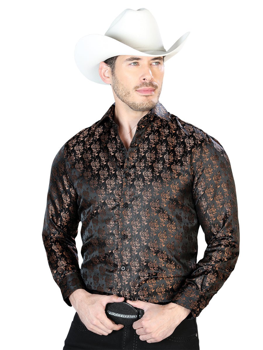 Black And Gold Casual Long Sleeve Shirt 43759 - BELLEZA'S - Black And Gold Casual Long Sleeve Shirt 43759 - CABALLERO - 04375901