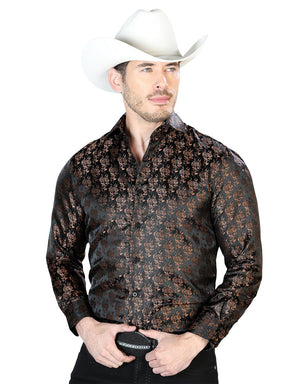 Black And Gold Casual Long Sleeve Shirt 43759 - BELLEZA'S - Black And Gold Casual Long Sleeve Shirt 43759 - CABALLERO - 04375901