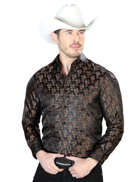 Black And Gold Casual Long Sleeve Shirt 43759 - BELLEZA'S - Black And Gold Casual Long Sleeve Shirt 43759 - CABALLERO - 04375901