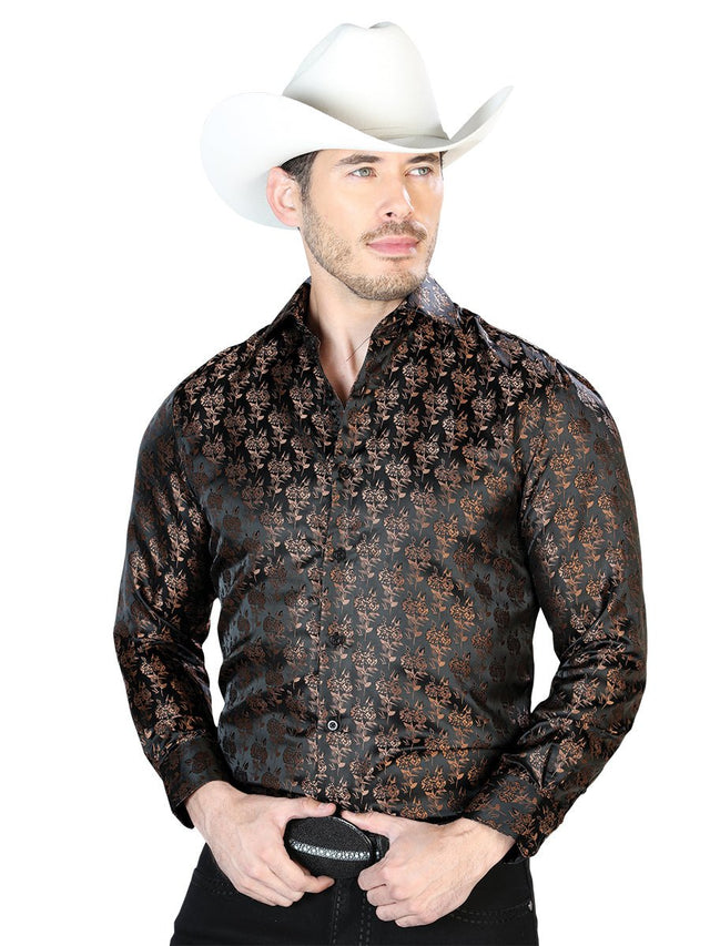 Black And Gold Casual Long Sleeve Shirt 43759 - BELLEZA'S - Black And Gold Casual Long Sleeve Shirt 43759 - CABALLERO - 04375901