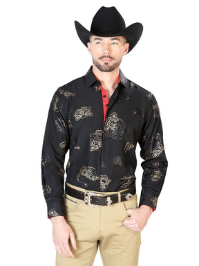 Black And Gold Casual Long Sleeve Shirt 43847 - BELLEZA'S - Black And Gold Casual Long Sleeve Shirt 43847 - CABALLERO - 04384701