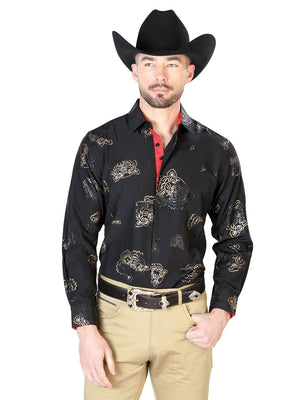 Black And Gold Casual Long Sleeve Shirt 43847 - BELLEZA'S - Black And Gold Casual Long Sleeve Shirt 43847 - CABALLERO - 04384701